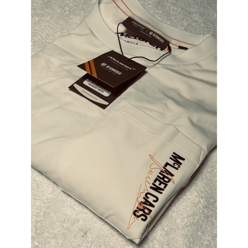 K-Swiss x McLaren F1 Team Cars Pocket Tee Off-White / Sail Men's L NWT RARE